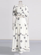 Bubble Sleeve Pleated Printing Two Piece Set